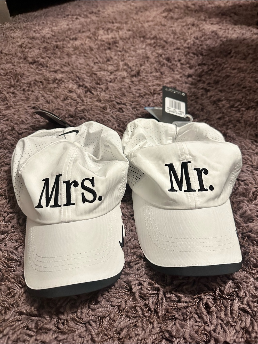 Nike White 'Mr.' and 'Mrs.' Embroidered Caps